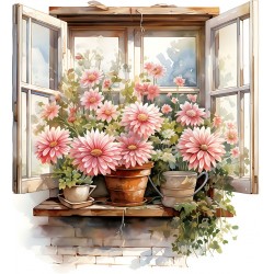 Sticker decorativ, Flori Crizanteme, Roz, 66 cm, 1363STK-1