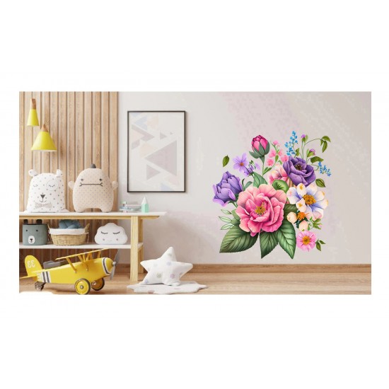 Sticker decorativ, Flori, Multicolor, 64 cm, 1216STK-6
