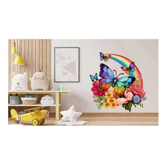 Sticker decorativ, Fluture, Curcubeu si Flori, Multicolor, 68 cm, 1210STK-3 Sticker decorativ, Fluture, Curcubeu si Flori, Multicolor, 68 cm, 1210STK-3