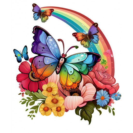 Sticker decorativ, Fluture, Curcubeu si Flori, Multicolor, 68 cm, 1210STK-3 Sticker decorativ, Fluture, Curcubeu si Flori, Multicolor, 68 cm, 1210STK-3