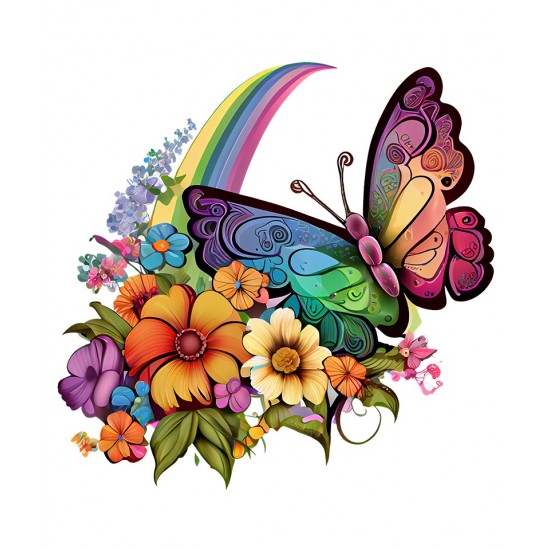 Sticker decorativ, Fluture, Curcubeu si Flori, Multicolor, 68 cm, 1210STK-4 Sticker decorativ, Fluture, Curcubeu si Flori, Multicolor, 68 cm, 1210STK-4