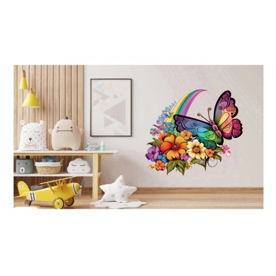 Sticker decorativ, Fluture, Curcubeu si Flori, Multicolor, 68 cm, 1210STK-4 Sticker decorativ, Fluture, Curcubeu si Flori, Multicolor, 68 cm, 1210STK-4