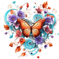 Sticker decorativ Fluture, Portocaliu, 61 cm, 1316STK