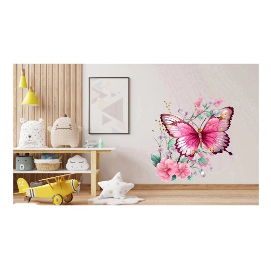 Sticker decorativ, Fluture, Roz, 69 cm, 1209STK-6 Sticker decorativ, Fluture, Roz, 69 cm, 1209STK-6
