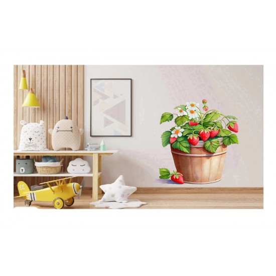 Sticker decorativ, Ghiveci cu Capsuni, Rosu, 72 cm, 1261STK-9 Sticker decorativ, Ghiveci cu Capsuni, Rosu, 72 cm, 1261STK-9
