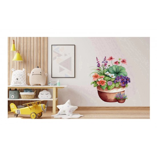 Sticker decorativ, Ghiveci cu Flori, Multicolor, 74 cm, 1261STK-8 Sticker decorativ, Ghiveci cu Flori, Multicolor, 74 cm, 1261STK-8