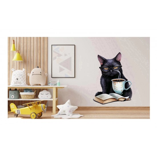 Sticker decorativ, Pisica, Negru, 85 cm, 1258STK-2 Sticker decorativ, Pisica, Negru, 85 cm, 1258STK-2