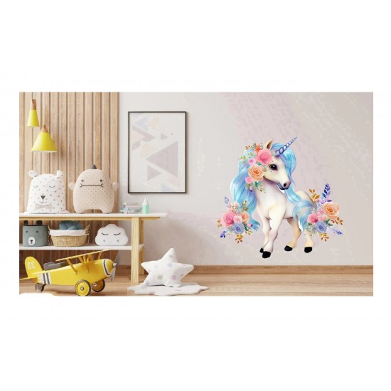 Sticker decorativ, Unicorn, Albastru, 60 cm, 1287STK-4 Sticker decorativ, Unicorn, Albastru, 60 cm, 1287STK-4