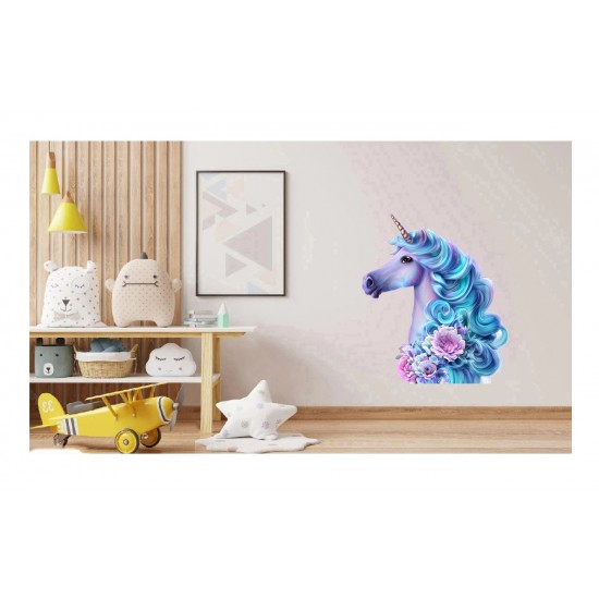 Sticker decorativ, Unicorn, Turcoaz, 67 cm, 1233STK Sticker decorativ, Unicorn, Turcoaz, 67 cm, 1233STK